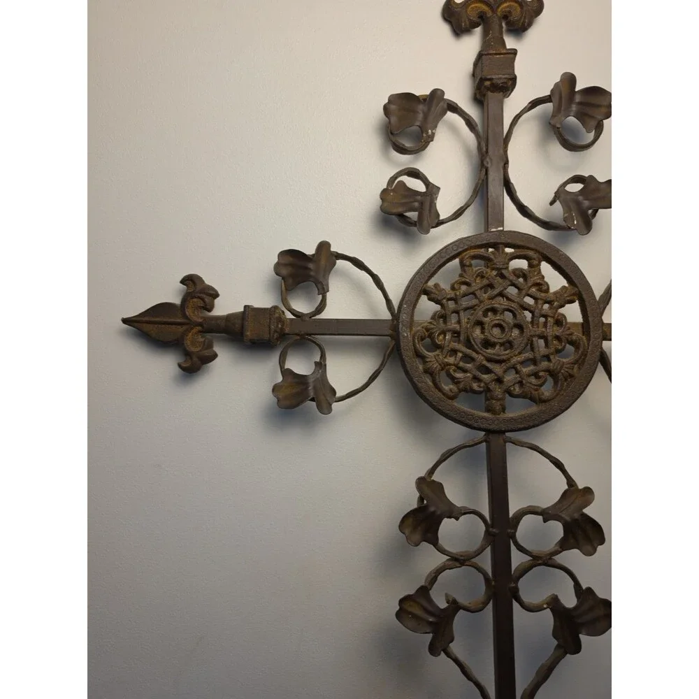Vintage Heavy Cast Iron Cross Ornate Large 29.5